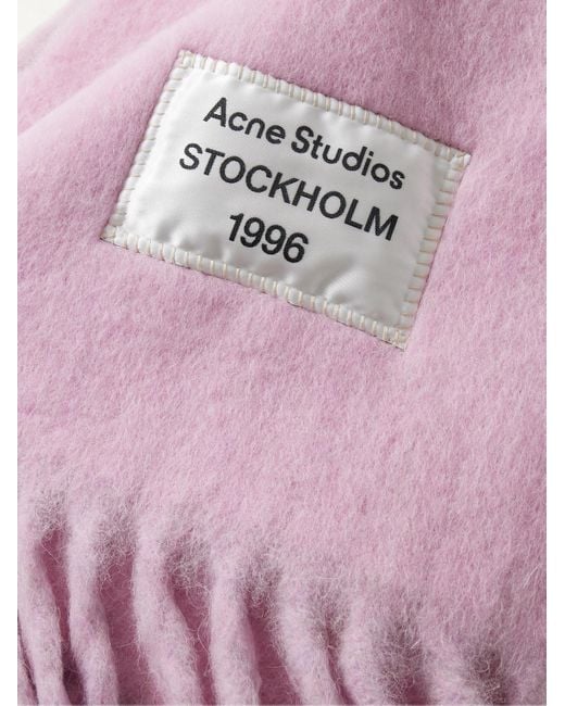 Acne Pink Volly Colour-Block Fringed Logo-Appliquéd Alpaca-Blend Scarf for men