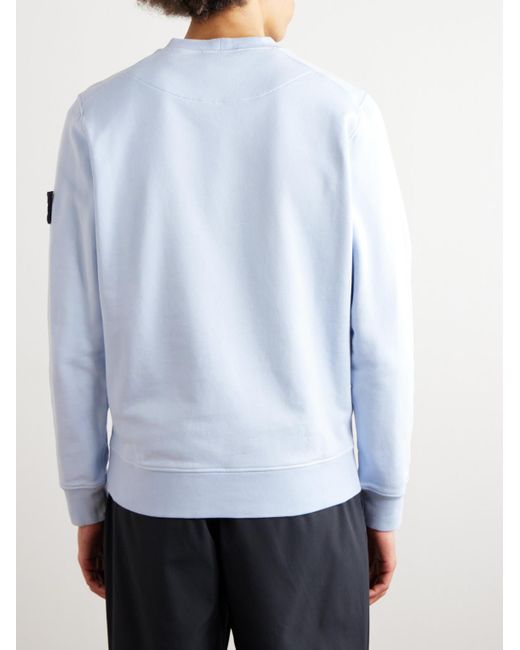 Stone Island Blue Logo-appliquéd Garment-dyed Cotton-jersey Sweatshirt for men