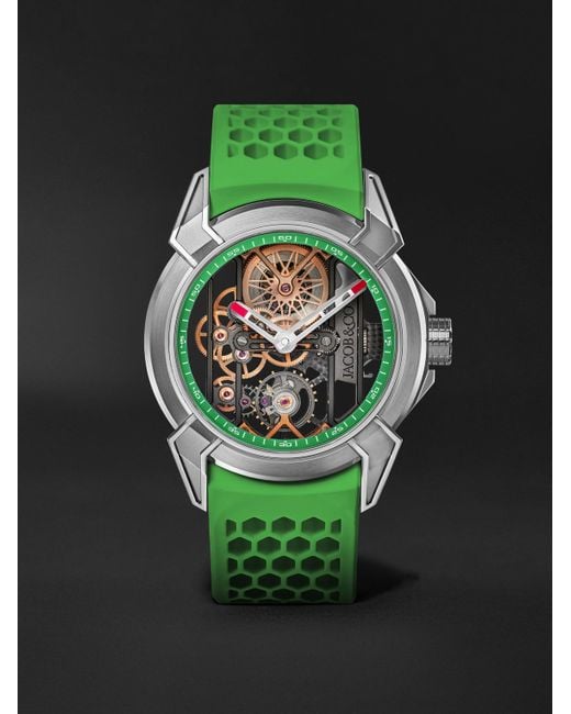 Jacob & Co Green Epic X Limited Edition Hand-wound Skeleton Chronograph 44mm Titanium And Rubber Watch for men