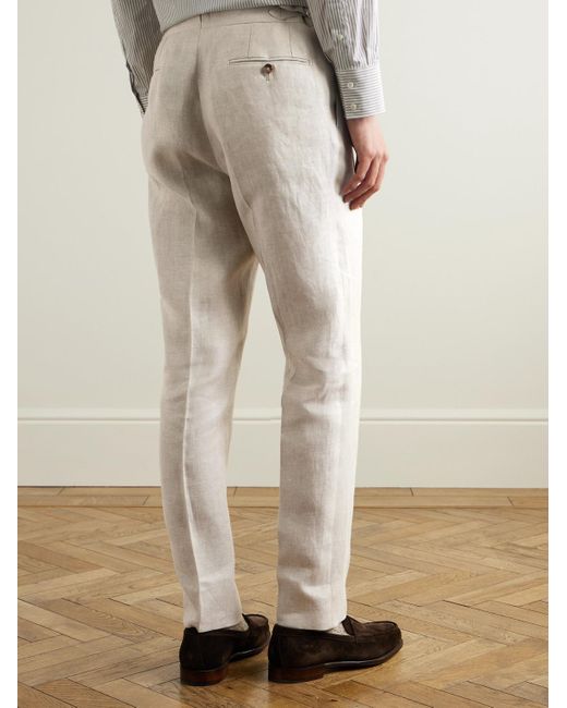 De Petrillo Natural Straight-Leg Pleated Linen Suit Trousers for men