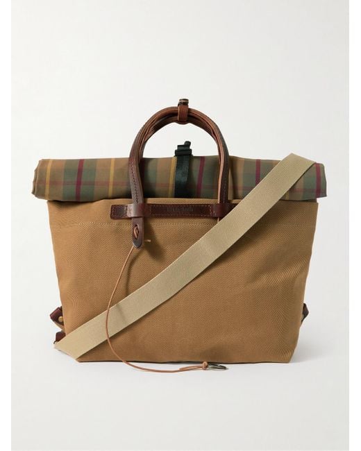 Bleu De Chauffe Brown Woody Business Leather-Trimmed Checked Canvas Messenger Bag for men