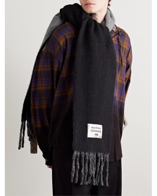 Acne Black Volly Colour-Block Fringed Logo-Appliquéd Alpaca-Blend Scarf for men