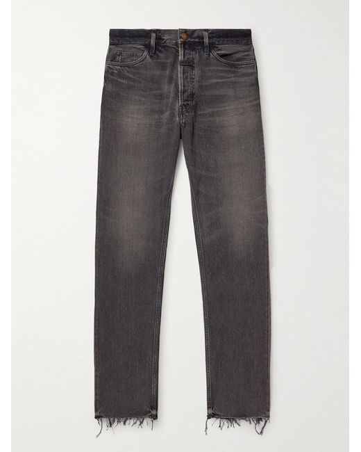 Fear Of God Gray Straight-Leg Logo-Appliquéd Distressed Jeans for men