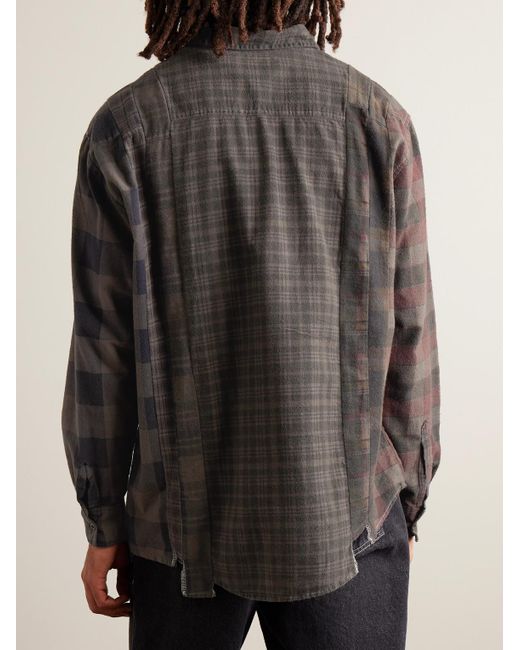 Needles Gray 7 Cuts Distressed Checked Cotton-flannel Shirt for men