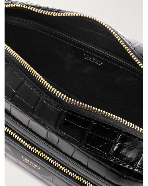 Tom Ford Black Croc-effect Leather Wash Bag for men