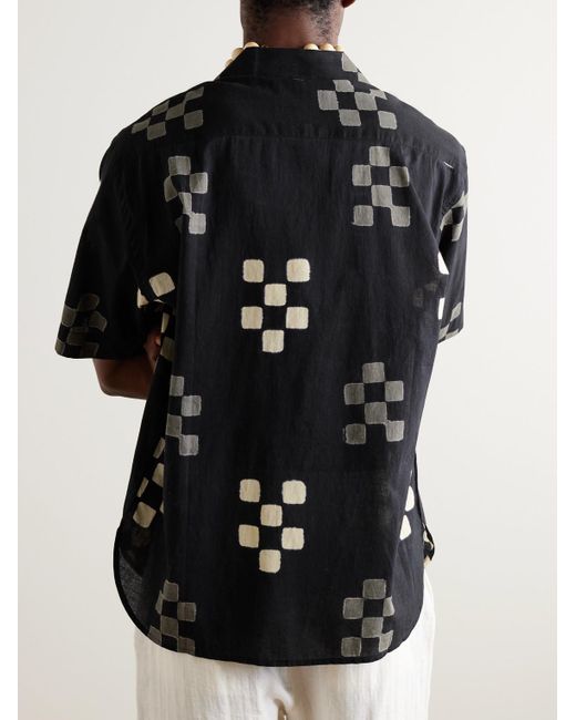 Kardo Black Ronen Convertible-collar Checked Cotton Shirt for men