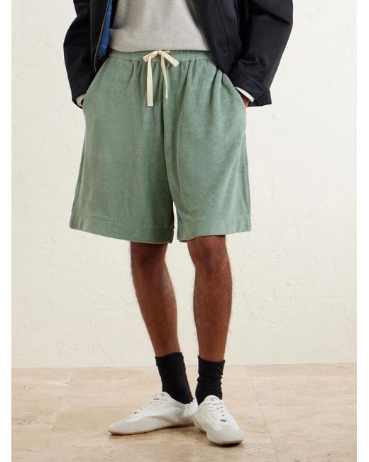 Jil Sander Green Straight-Leg Cotton-Terry Drawstring Shorts for men