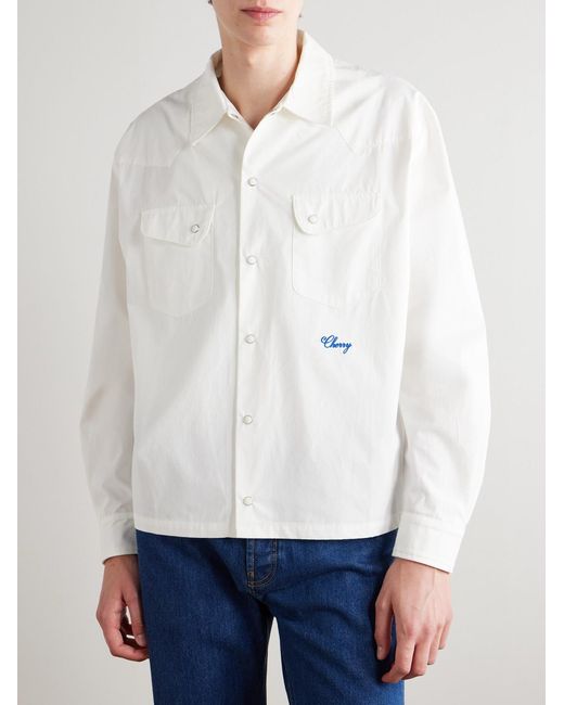 CHERRY LA Natural Logo-embroidered Cotton-poplin Shirt for men
