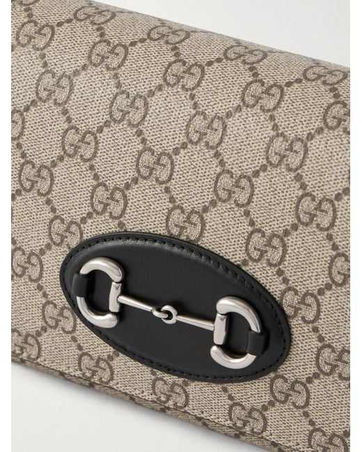 Gucci Black Horsebit 1955 Mini Leather-Trimmed Monogrammed Coated-Canvas Messenger Bag for men