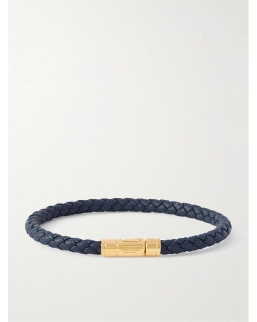 Tom Ford Blue Tone And Woven Leather Bracelet for men