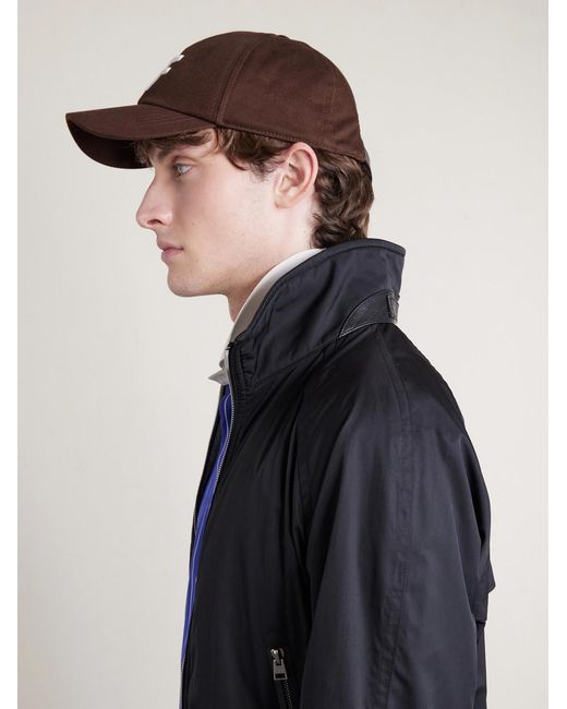 Tom Ford Brown Leather-Trimmed Logo-Embroidered Cotton-Twill Baseball Cap for men