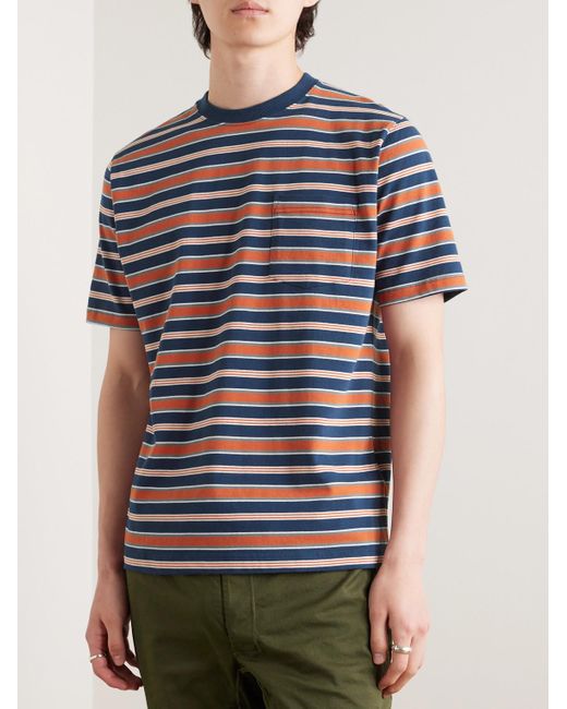 Beams Plus Blue Striped Cotton-jersey T-shirt for men