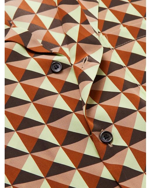 Valentino Garavani Brown Camp-Collar Printed Silk-Satin Shirt for men