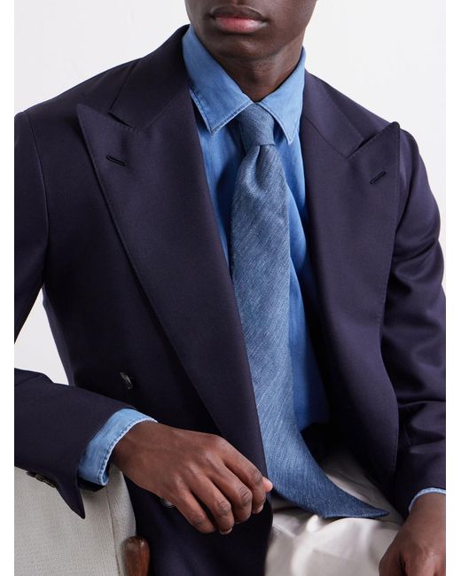Mr P. Blue 8cm Linen And Silk-blend Tie for men