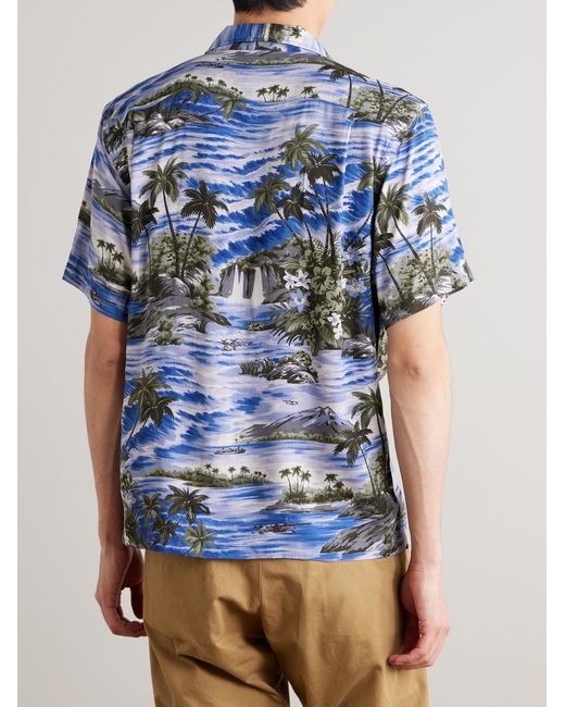 RRL Blue Camp-Collar Floral-Print Woven Shirt for men
