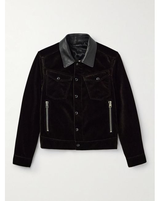 Tom Ford Black Leather-trimmed Cotton-velvet Trucker Jacket for men