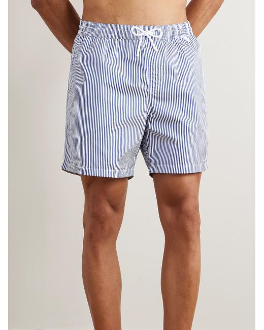 Loro Piana Blue Bay Straight-leg Mid-length Logo-print Striped Swim Shorts for men
