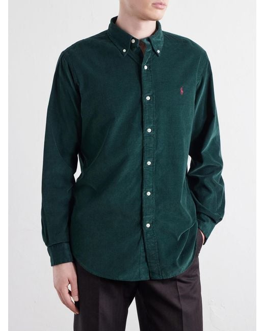 Polo Ralph Lauren Green Button-Down Collar Logo-Embroidered Cotton-Corduroy Shirt for men