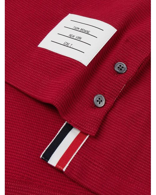 Thom Browne Red Slim-Fit Logo-Appliquéd Striped Waffle-Knit Cotton T-Shirt for men