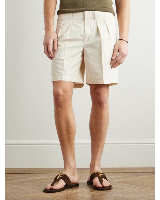Tom Ford Natural Straight-Leg Pleated Cotton And Silk-Blend Poplin Shorts for men