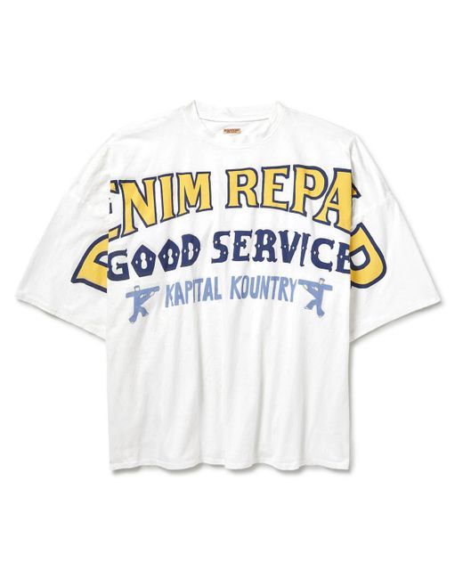 Kapital White Denim Repair Oversized Printed Cotton-jersey T-shirt for men