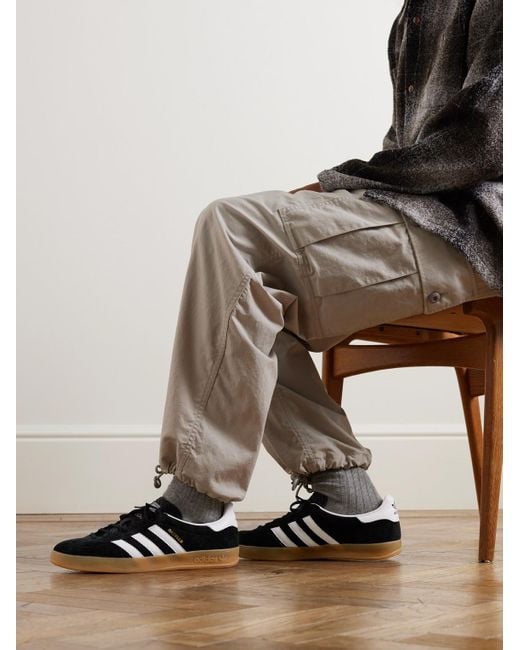 Adidas Originals Black Gazelle Indoor Leather-trimmed Suede Sneakers for men