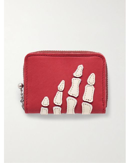 Kapital Red Thumbs-up Mini Appliquéd Leather Zip-around Wallet for men