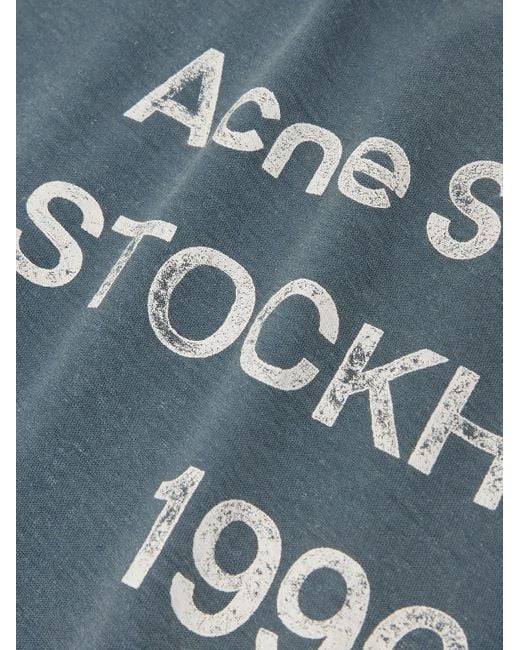 Acne Blue Exford Distressed Logo-Print Cotton And Hemp-Blend Jersey T-Shirt for men