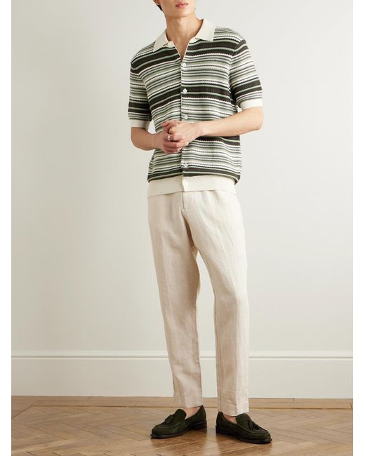 NN07 Gray Nolan 6686 Striped Textured-Knit Organic Cotton Cardigan for men