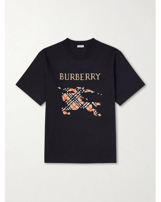 Burberry Black Logo-Embroidered Cotton-Jersey T-Shirt for men