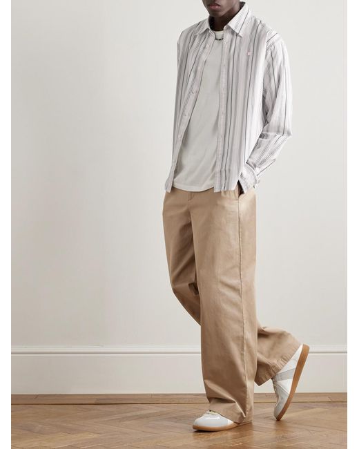 Acne White Sarlie Logo-Appliquéd Striped Cotton-Poplin Shirt for men