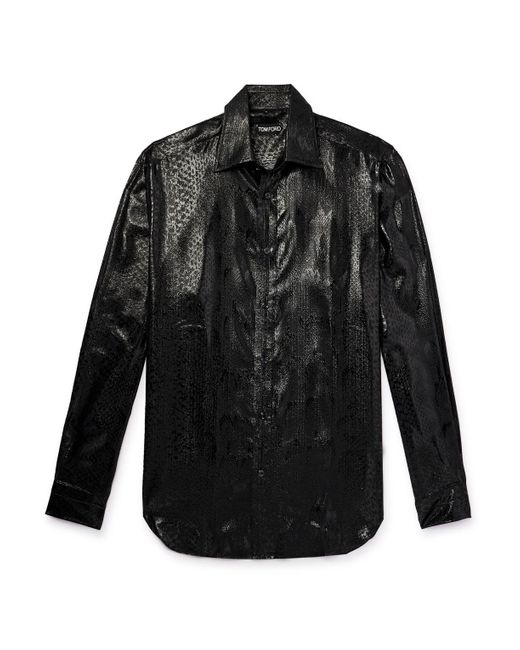 Tom Ford Black Snake-effect Metallic Silk-blend Shirt for men