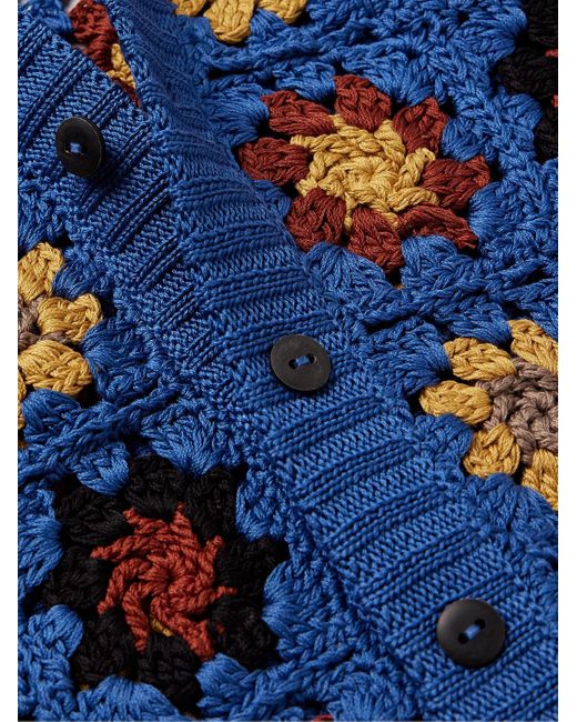 Corridor NYC Blue Crocheted Pima Cotton Cardigan for men