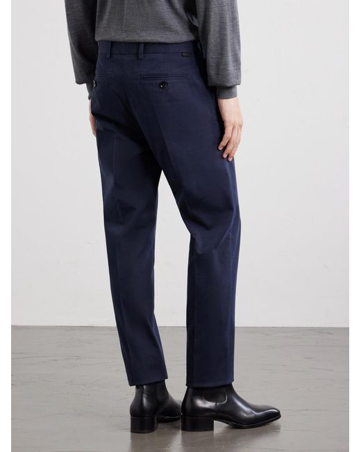 Tom Ford Blue Tapered Cotton-blend Twill Trousers for men