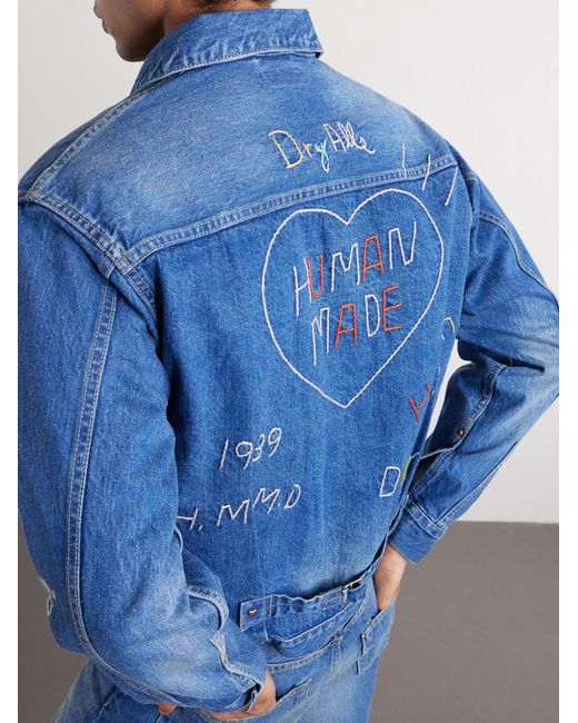 Human Made Blue Embroidered Denim Jacket for men