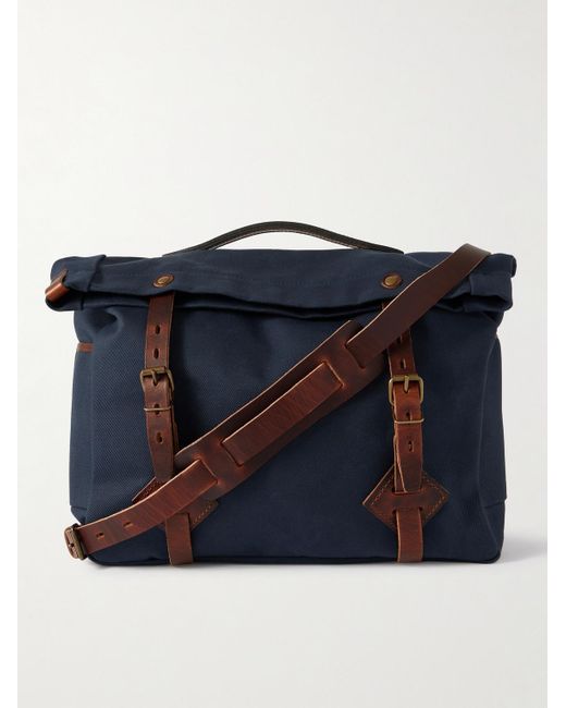 Bleu De Chauffe Blue Gaston Leather-trimmed Cotton-canvas Messenger Bag for men