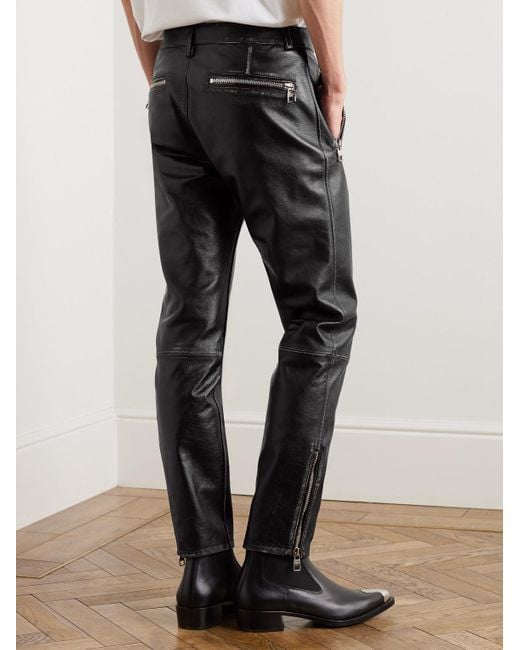 Pantaloni slim-fit in pelle con zip di Alexander McQueen in Gray da Uomo