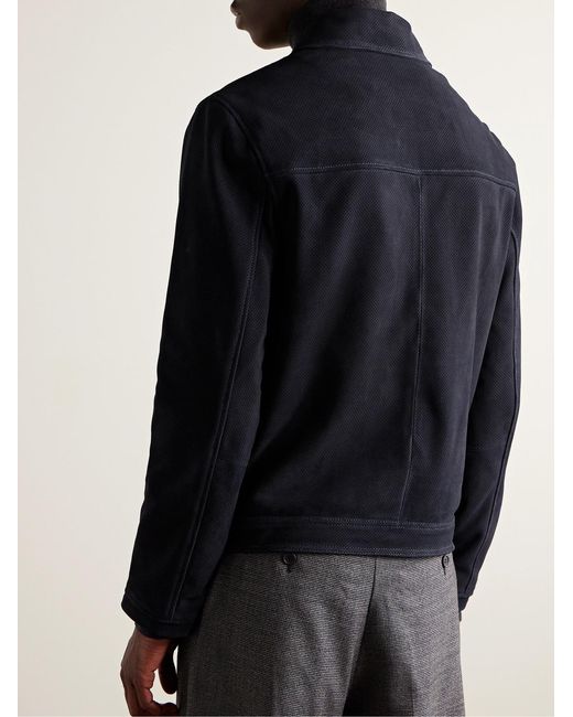 Mr P. Blue Golf Perforated Suede Blouson Jacket for men