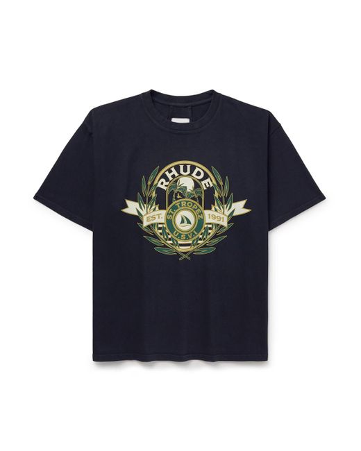 Rhude Blue St. Tropez Logo-print Cotton-jersey T-shirt for men