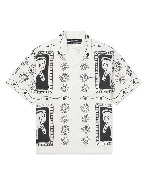 Jacquemus White Jean Camp-collar Printed Cotton Shirt for men