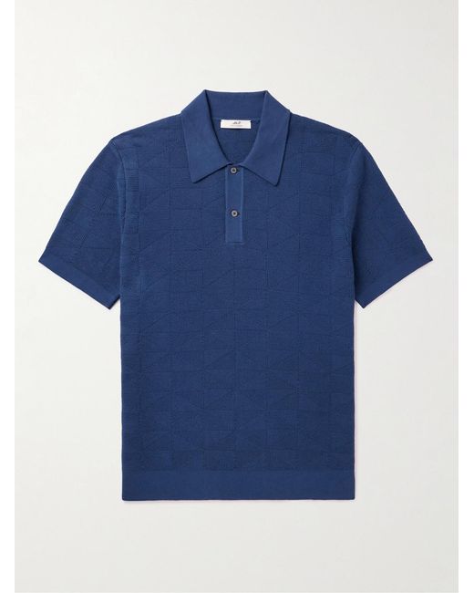 Mr P. Blue Jacquard-Knit Cotton Polo Shirt for men