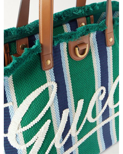 Gucci Gestreifte Tote aus Webstoff mit Lederbesatz und Logostickerei in Green für Herren