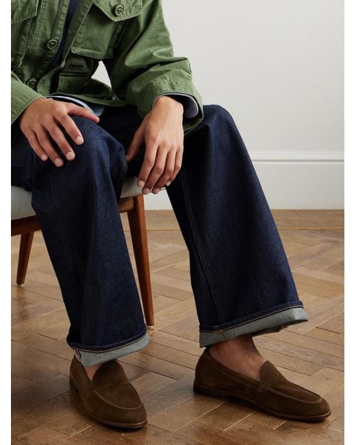 Drake's Brown Henri Summer Suede Loafers for men