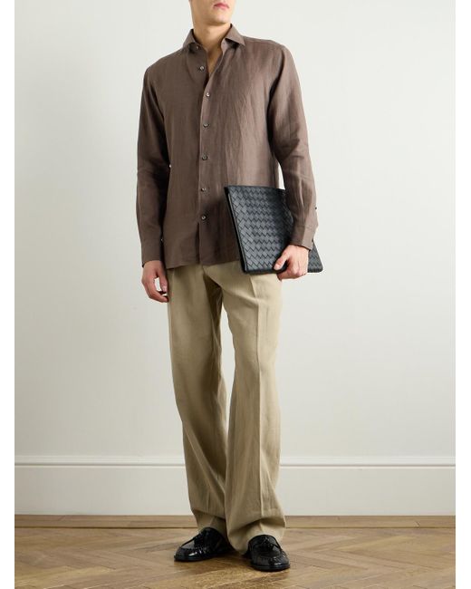 Zegna Brown Oasi Linen Shirt for men