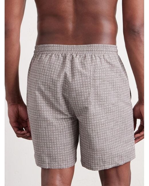 Brunello Cucinelli Gray Straight-Leg Mid-Length Logo-Embroidered Printed Swim Shorts for men