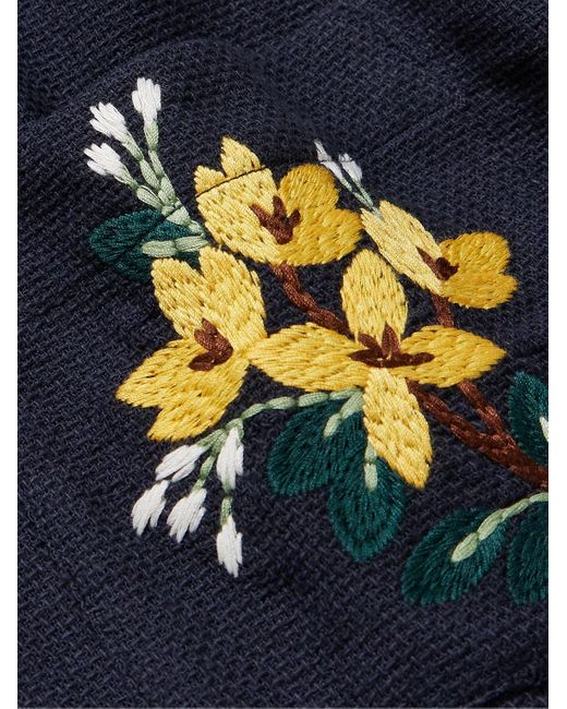 Portuguese Flannel Blue Convertible-collar Embroidered Cotton-piqué Shirt for men