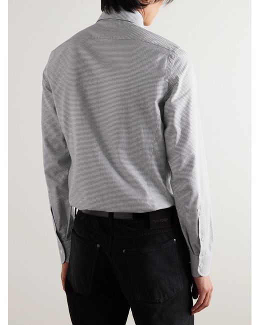 Tom Ford Gray Slim-Fit Button-Down Collar Puppytooth Cotton And Lyocell-Blend Shirt for men