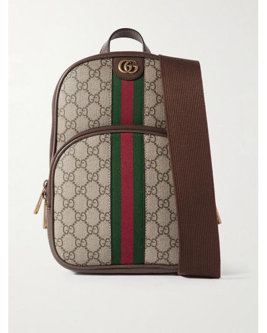 Gucci Brown Ophidia Leather-trimmed Striped Monogrammed Coated-canvas Backpack for men
