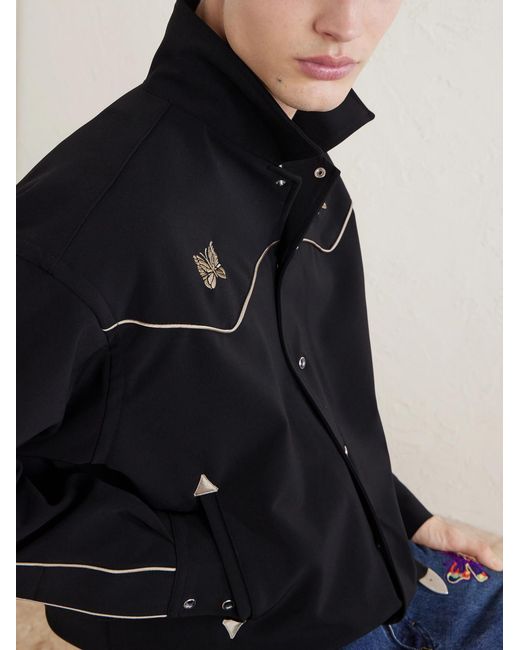 Needles Black Piping Cowboy Logo-Embroidered Woven Jacket for men