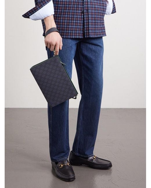 Gucci Blue Gg Supreme Monogrammed Coated-Canvas And Leather Pouch for men